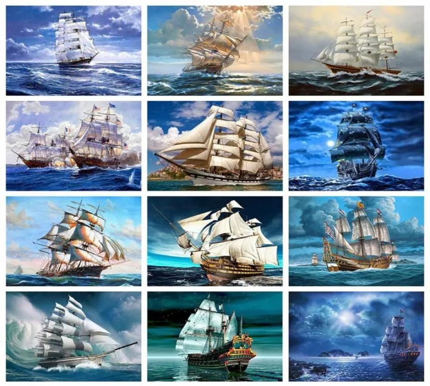 Evershine 5D Diamond Målning Sailboat Cross Stitch Needwork Diamond Embroidery Landscape Mosaic Full Layout Home Decor Crafts259022778