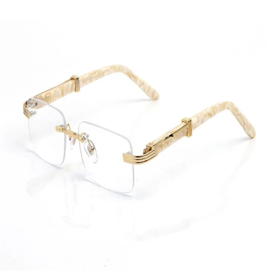 Mens Buffalo Horn Glasses Solglasögon för kvinnor svartbrun rött lins som vinkar med guldmetallvita träramar Rimless glasögon LUNET265G