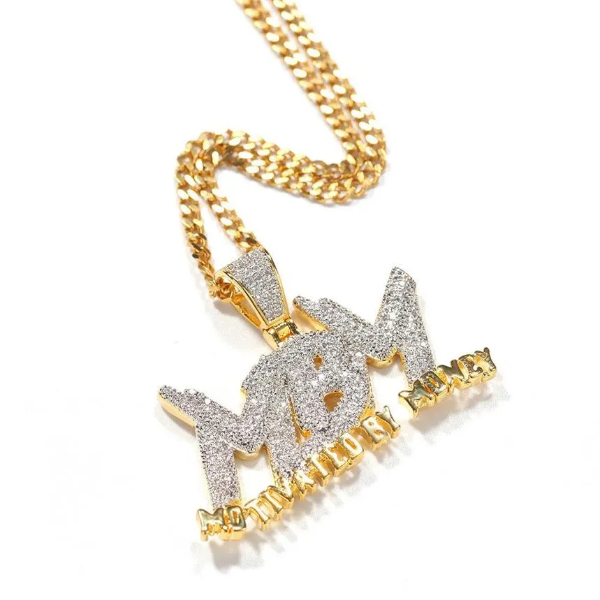 Iced Out Zircon Letter Motivated by Money Pendant Necklace Two Tone Plated Micro Paled Lab Diamond Bling Hip Hop Jewelry Gift2837