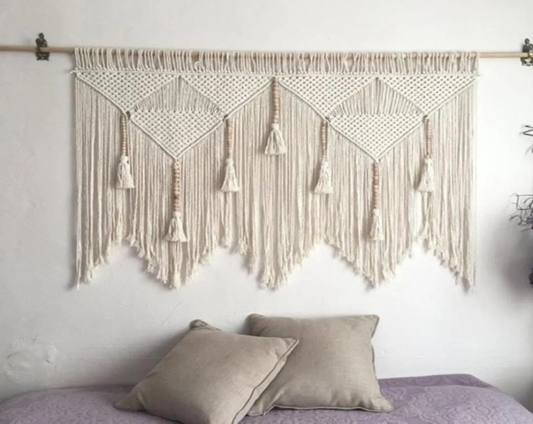 Tapices Tapestería Muro colgante Macrame tejido Bohemio Decoración Sala de decoración Estética dormitorio 100x120cm6856988