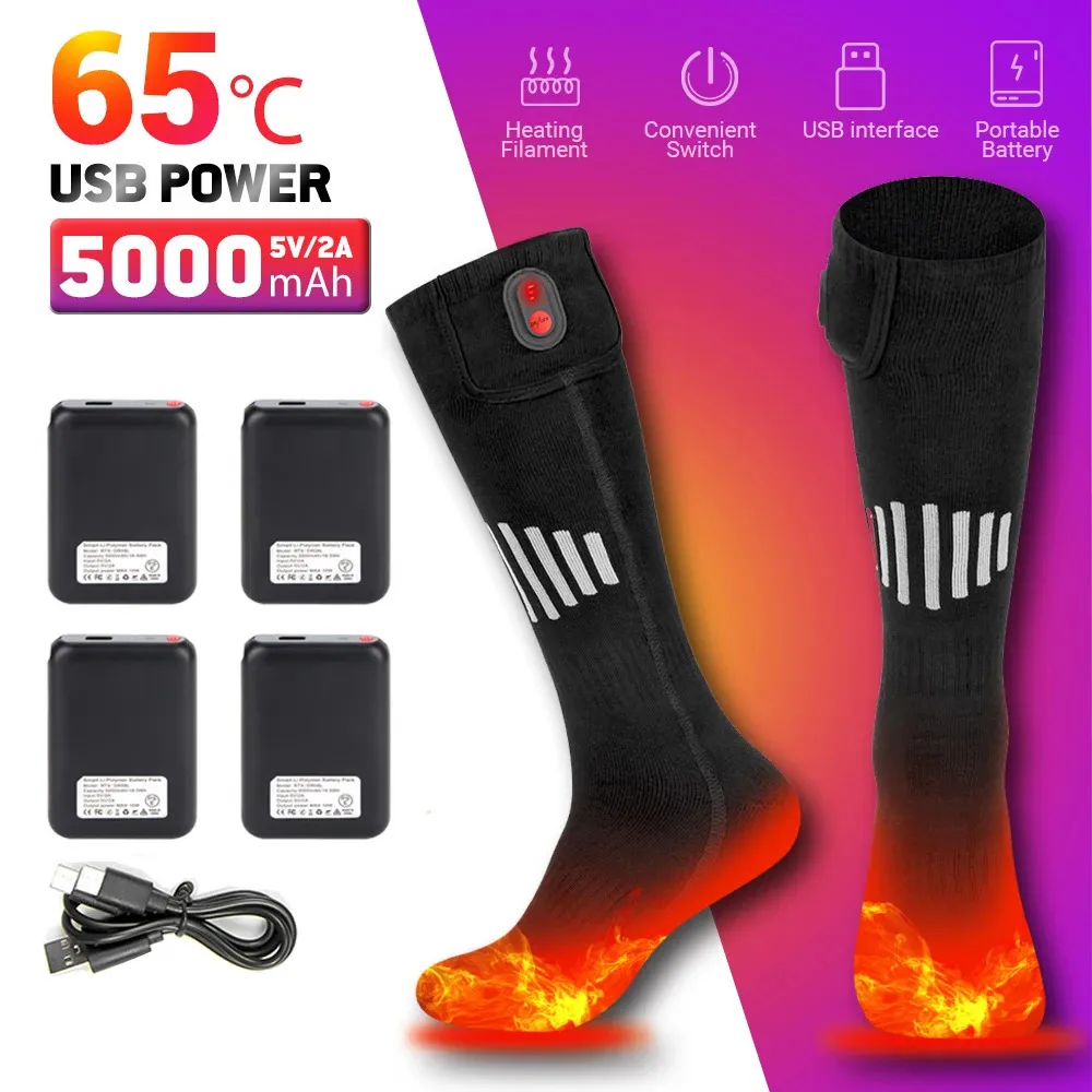 Chaussettes Chauffantes électriques – Batterie AA, 50°C, Pour Ski, Camping, Pêche, Homme/femme