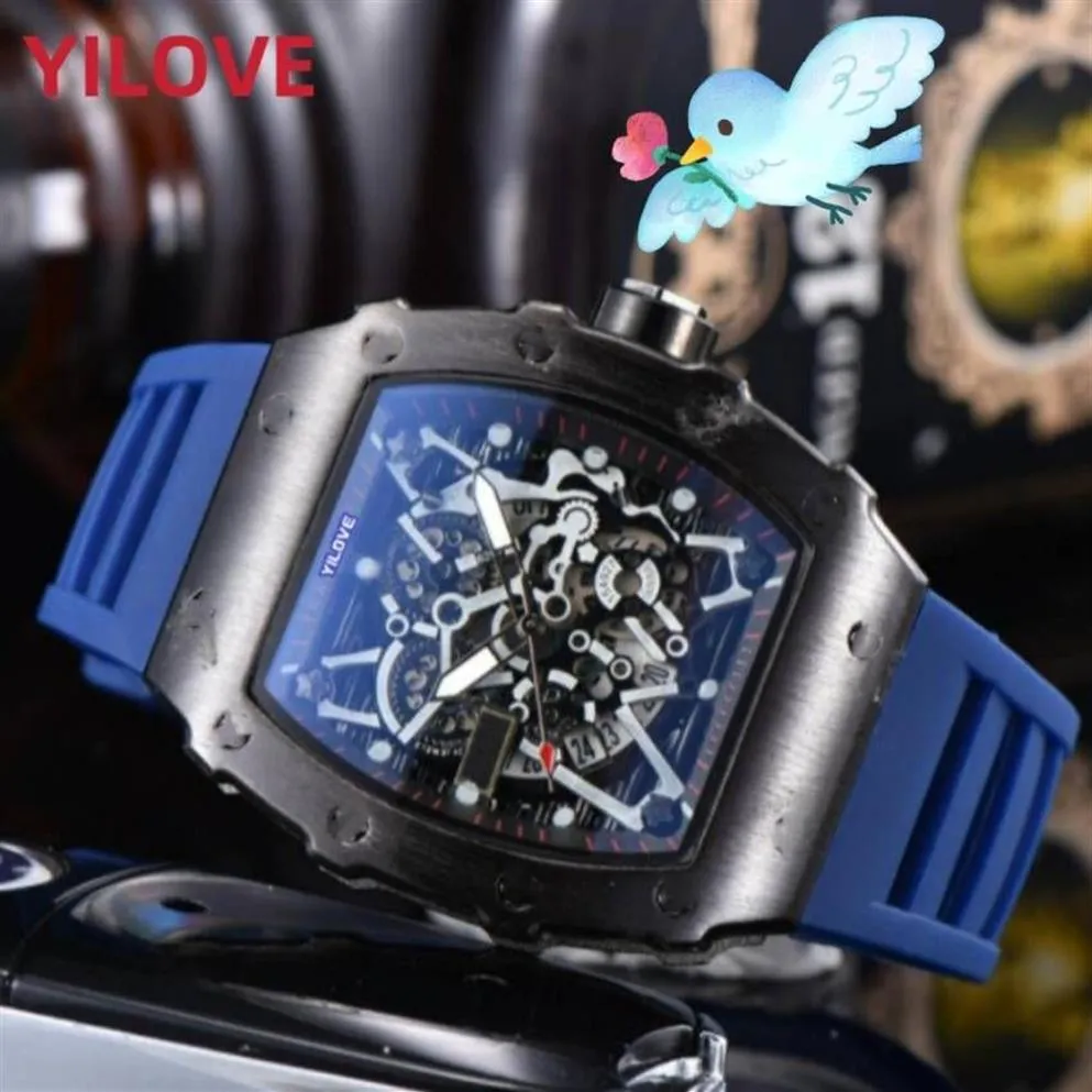 Top Quality Men Watch 43mm Full Function Stopwatch Black Blue Rubber Clock Luxury Quartz President Day Date Whole And Retail W339q