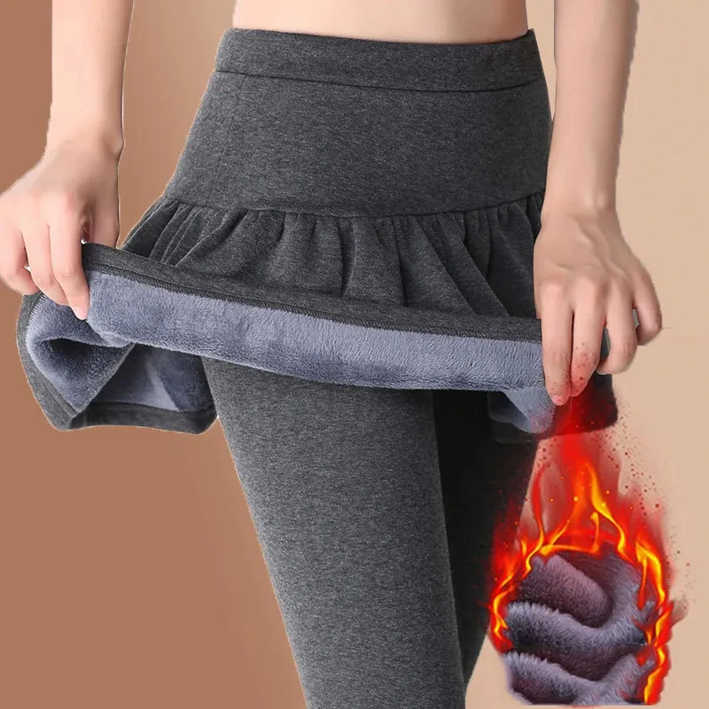 Kobiety plisowane spódnice legginsy zagęszczone pluszowe zimowe ciepłe spodnie ciasne spodnie termiczne spodnie legginsy Pantalones Streetwear 4xl 231220