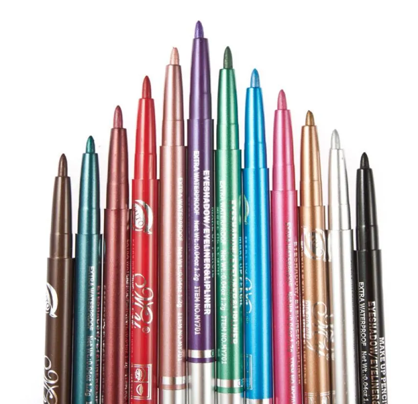 Cały 12 -Colorslot Liner Glitter Shadow Lip Eyeliner Pen Pen Pen Pen Costeic Make Up Zestaw Kit Piękno z obrotowym wycofaniem 4768562