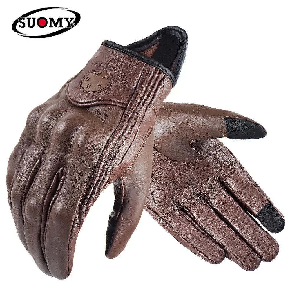 Suomy Vinatge Goatskin Motelcycle Gloves Summer Men Brown Retro Leather Motorbike Motocross Glove Lady Motelcyclist Guantes 231221