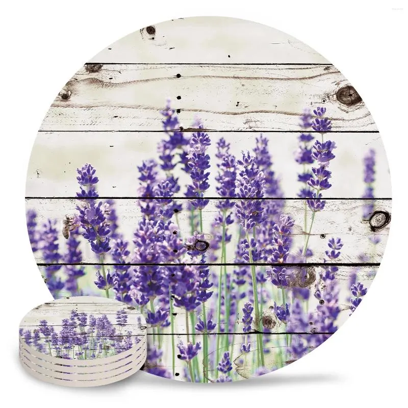 Table Mats Fresh Lavender Decor Art Ceramic Coasters Waterproof Tea Cup Mat Christmas Home For Glasses Decorations