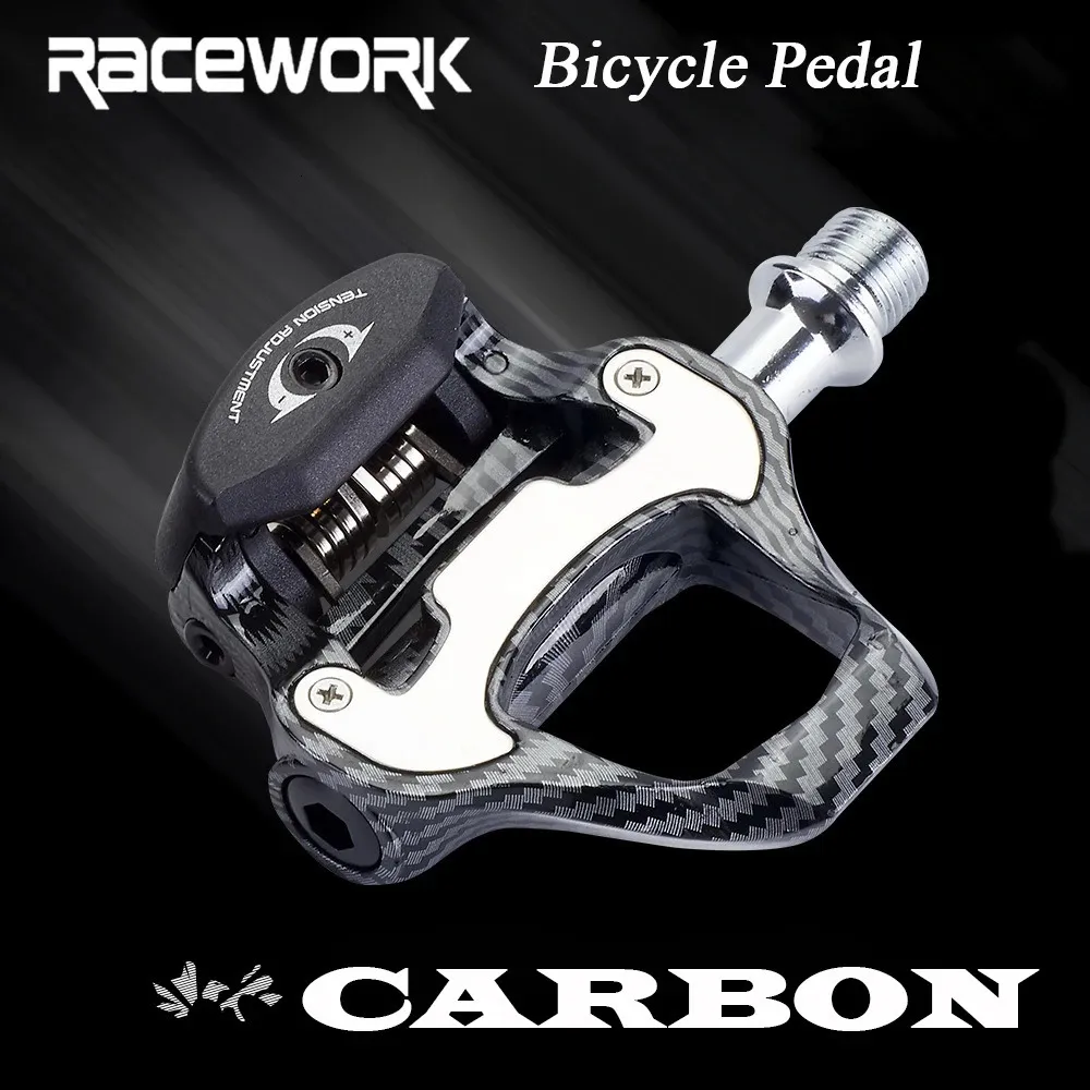 Racework Road Bike Lock Pedal Ultra-Light Carbon Fiber Texture Self-Locking Aluminium Paddelager Pedal R550 med SPD LOCK 231220