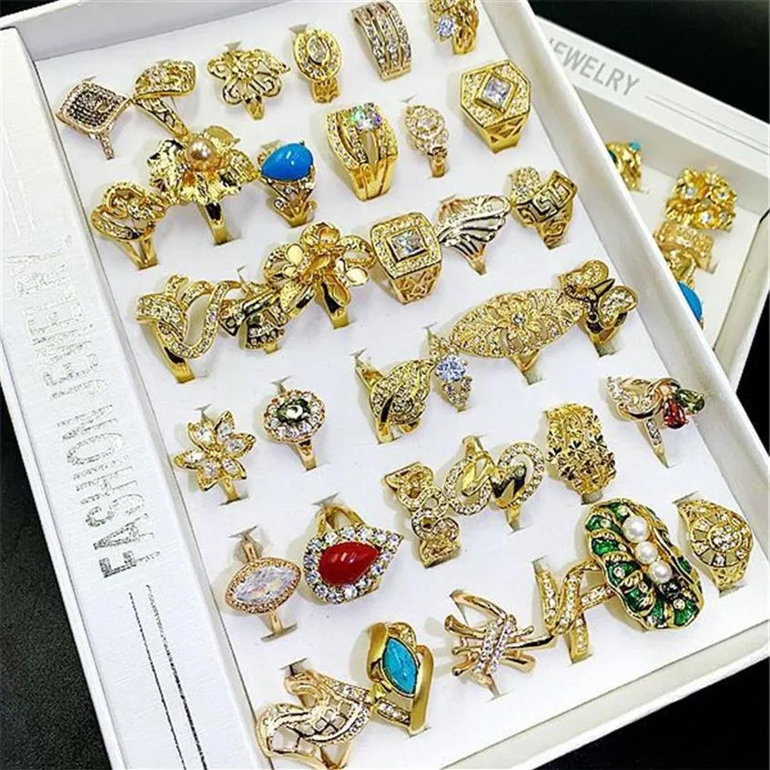 14k Gold Rings Floor Stall Goods Solitaire Ring Whole Fashion Exaggerated Jewelry 36pcs Mixed Batch 16-20 Size2969