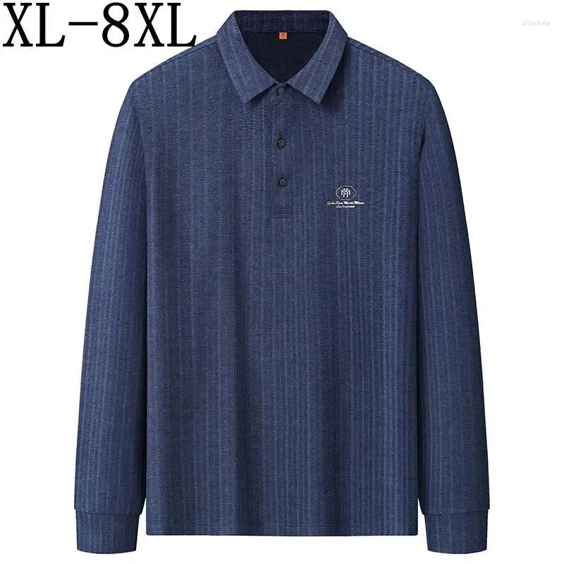 Polos pour hommes 8XL 7XL 6XL automne affaires rayé polo hommes à manches longues revers hommes chemises haut de gamme lâche homme décontracté mâle