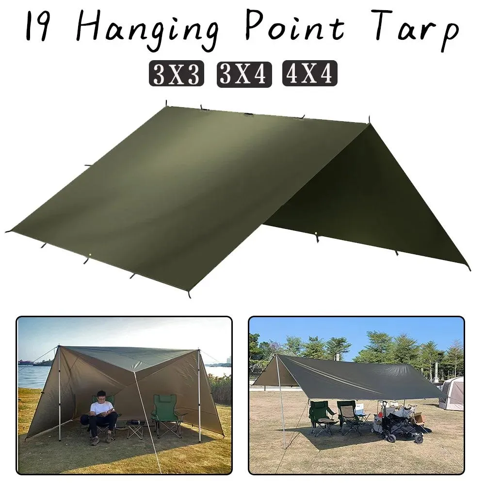 Shelters DIY 19 Hanging Points Tent Tarp Screen Survival Sun Shelter Shade Canopy Outdoor Backpacking Waterproof Camping Awning SunShade