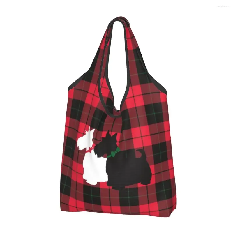 Alışveriş Çantaları Vintage Scottie Köpek Bakkal Dayanıklı Büyük Yeniden Kullanılabilir Geri Dönüşüm Katlanabilir Ağır Hizmetli Scottish Terrier Eko Çanta