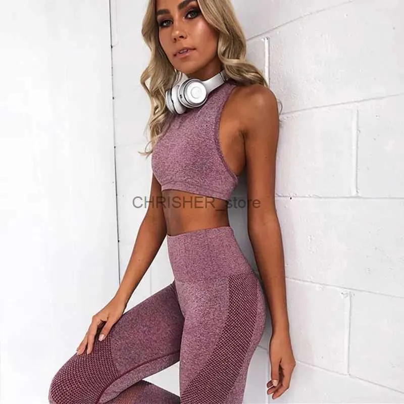 Yoga -outfit Women Sports Suit voor fitness Sport Bra Sportswear Gym Top Wear Outfit Zomerkleding voor vrouwen naadloze LeggingsL231221