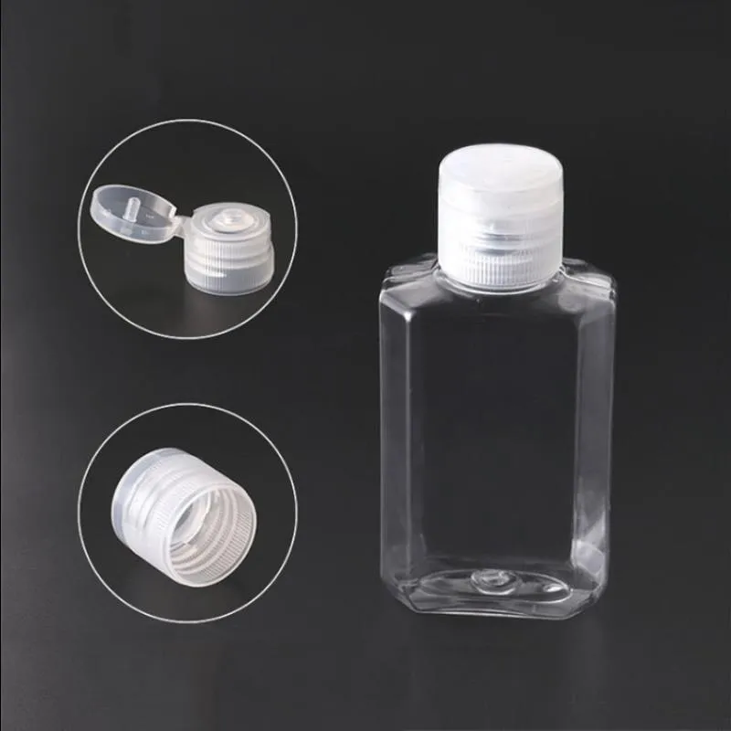 60 ml plast tom alkohol påfyllningsbar flaska lätt att bära klart transparent husdjur plasthandrensningsflaskor för flytande resor lxtdp