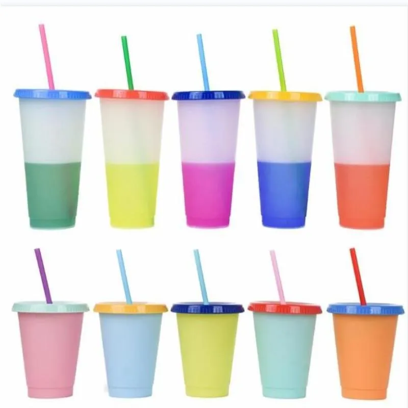 Чашка для изменения цвета, 24 унции, прозрачные пластиковые стаканы для питья, конфетные цвета, многоразовая чашка для холодных напитков, волшебные кружки для кофе, пива Irlnu