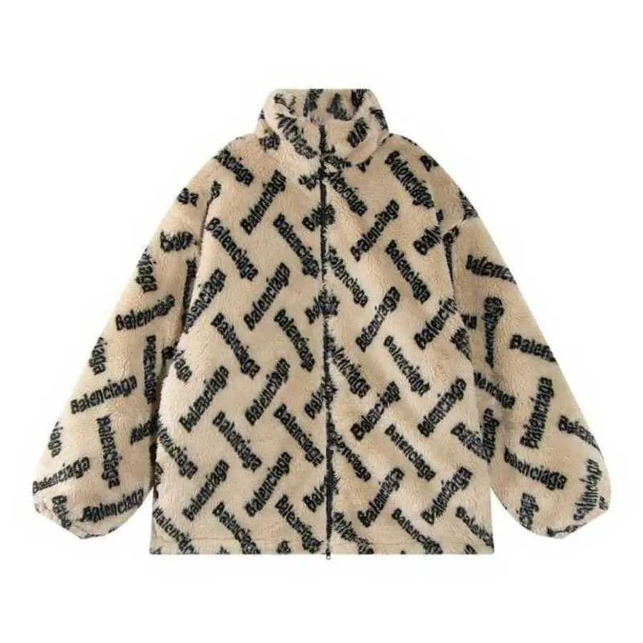 Mens Jacket Balanciigss Coat High End Popular Parisian Full Print Logo Letter Winter Heavyweight Teddy Lamb Wool Unisex Style CCOS