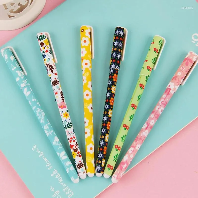 Ensemble de 6 stylos de papeterie coréens créatifs, fournitures d'écriture de bureau et d'école à eau noire, Style coloré, cadeau pour enfants