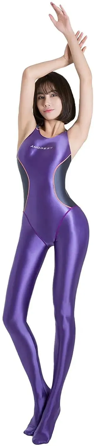 Bär amoresy coeus -serie glansig färgblockering av ärmlösa remmar yoga surf atletiska onepiece tight baddräkt