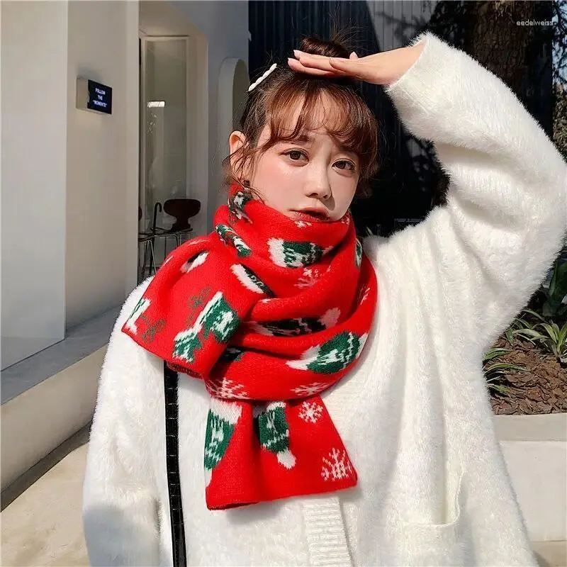 Écharpes hiver chaud noël femme rouge double couches écharpe tricotée étudiant style japonais et coréen cadeau de l'année