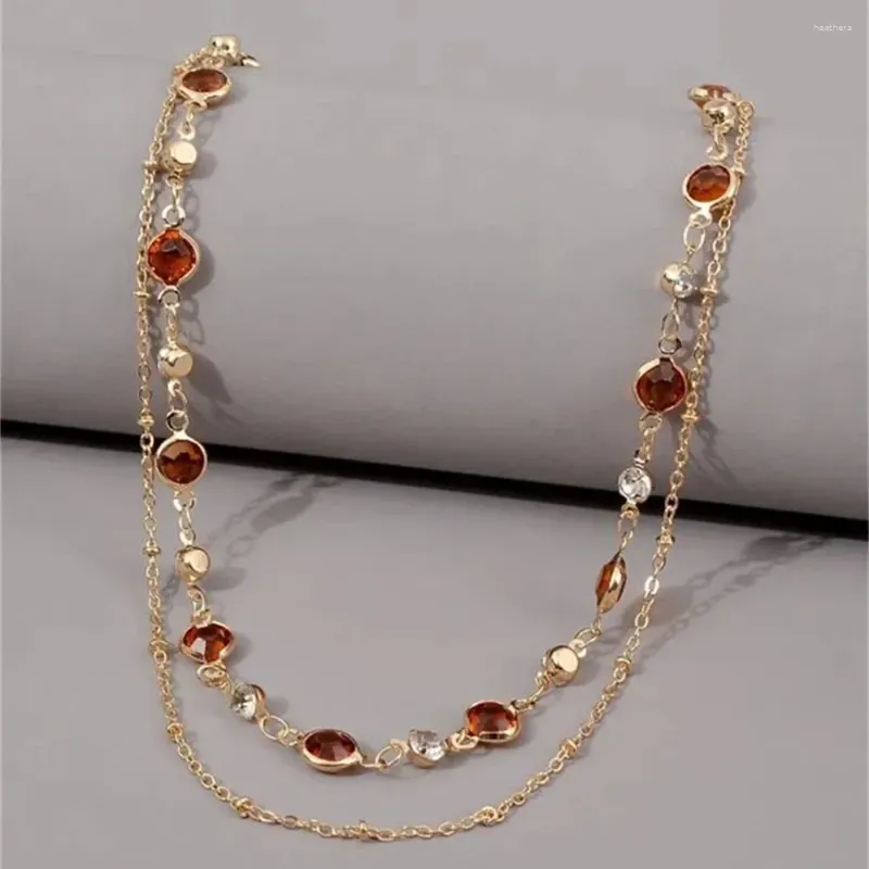 Naszyjniki wiszące moda vintage choker metalowe cienkie łańcuchy Naszyjnik dla kobiet Boho Multilevel 2023 Red Crystal Chain kołnierz