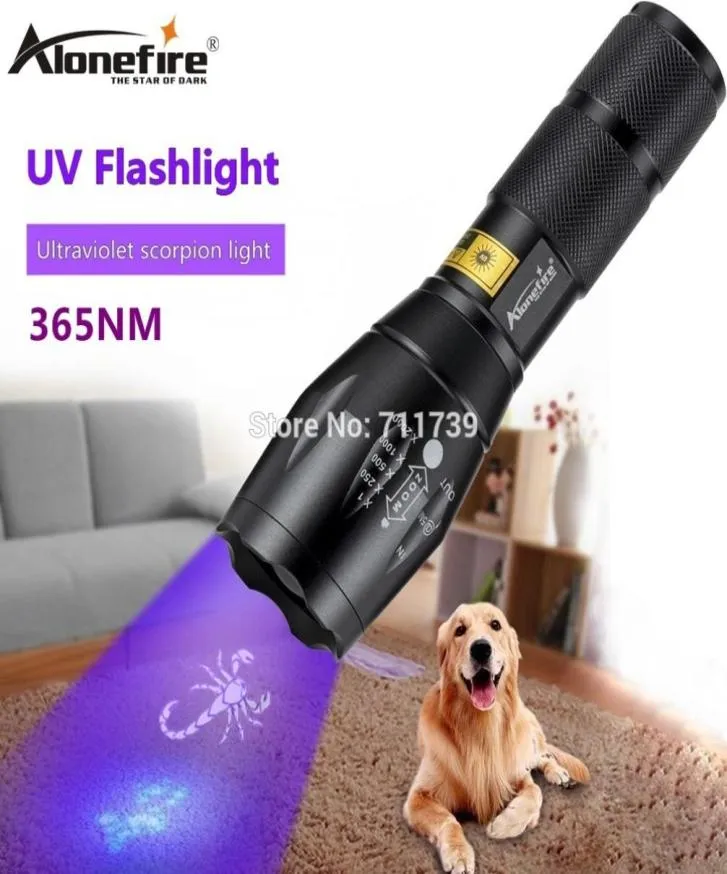 Alleenvuur E17 UV LED -zaklamp 365nm Ultraviolet Zoomable Invisible Cat Dog Pet Stains Hunting Marker Checker AAA 18650 Batterij 22764308