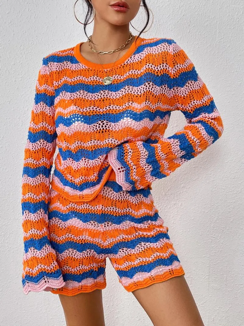 Camisolas femininas Conjunto de duas peças 2023 Autumn/Winter Patchwork Knitwear
