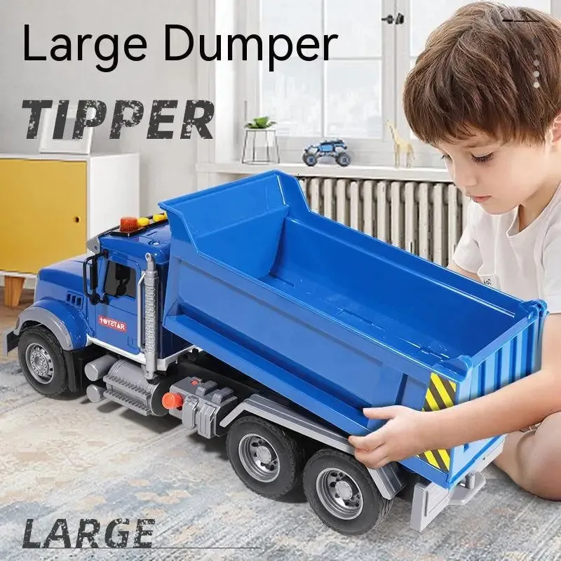 Large Simulation Engineering Vehicle Sound Cool Light Inertia Power Dump Truck Collection Decoration Model Children s Toy Gift 231221