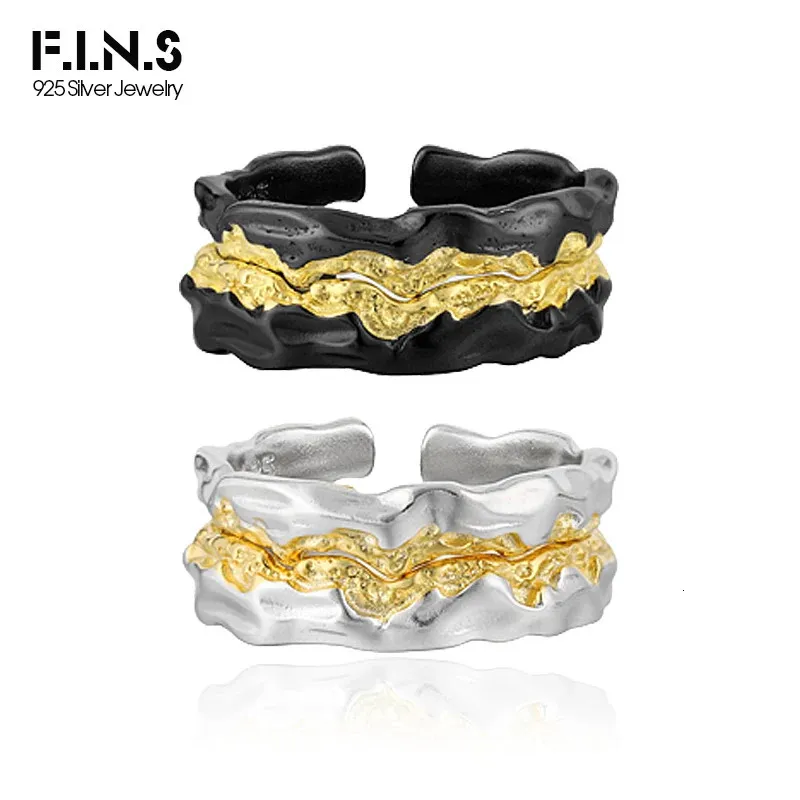 FINS Original Irregular S925 Sterling Silver Open Rings for Women Men Color Separation Stacked Punk Rock Finger Fine Jewelry 231220