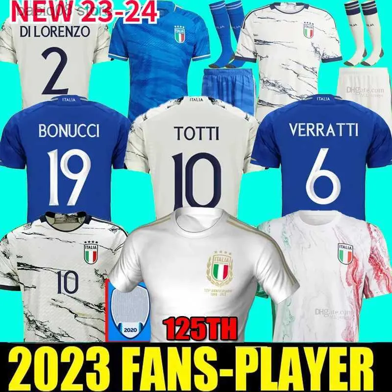 Fans toppar tees italia fans spelare 23 24 25 Bonucci Soccer Jerseys Jorginho Insigne Verratti Men Kids Football Shirts Chiesa Barella Chiellini Italys 125 Th Sanners