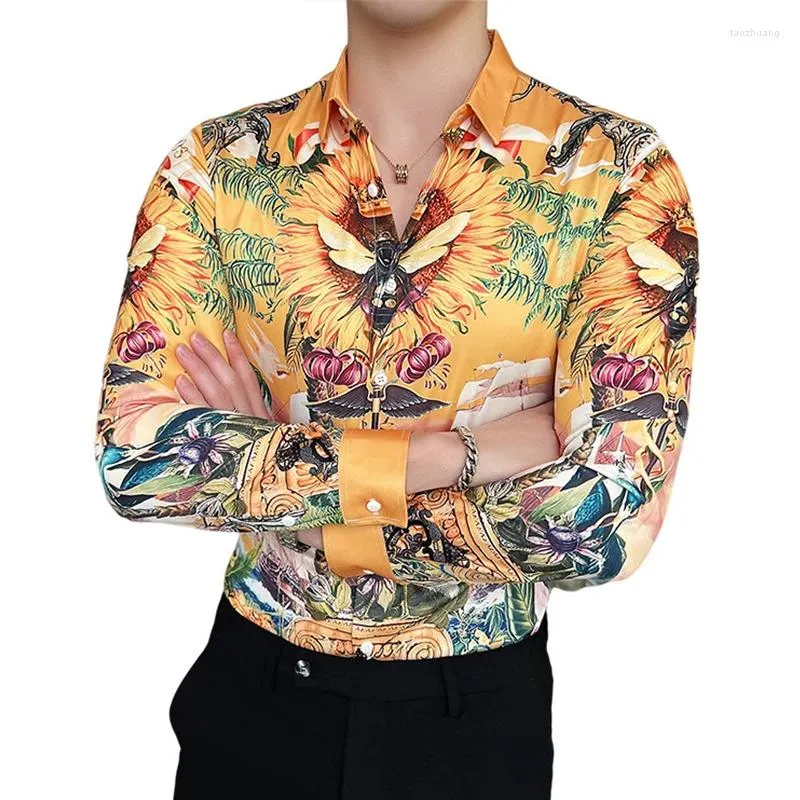 Мужские повседневные рубашки в английском стиле, модные индивидуальные принты, приталенные, с длинным рукавом, роскошные цифровые рубашки с насекомыми, мужская блузка для ночного клуба