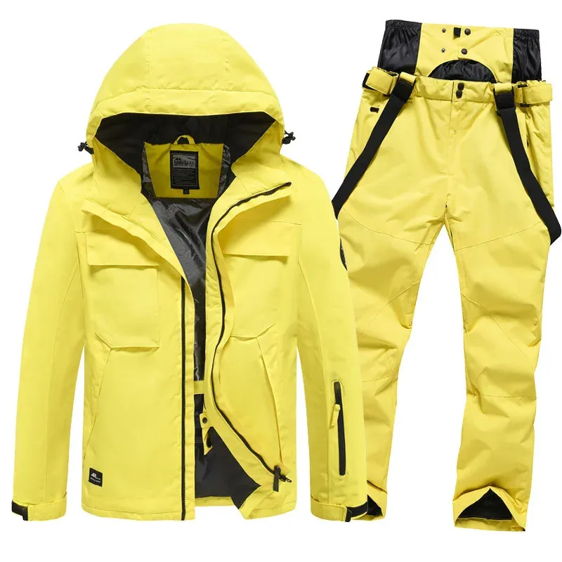 Conjunto de terno de esqui feminino homem inverno jaquetas e calças quentes à prova dwaterproof água jaquetas calças ao ar livre bicicleta de esqui acampamento 231220