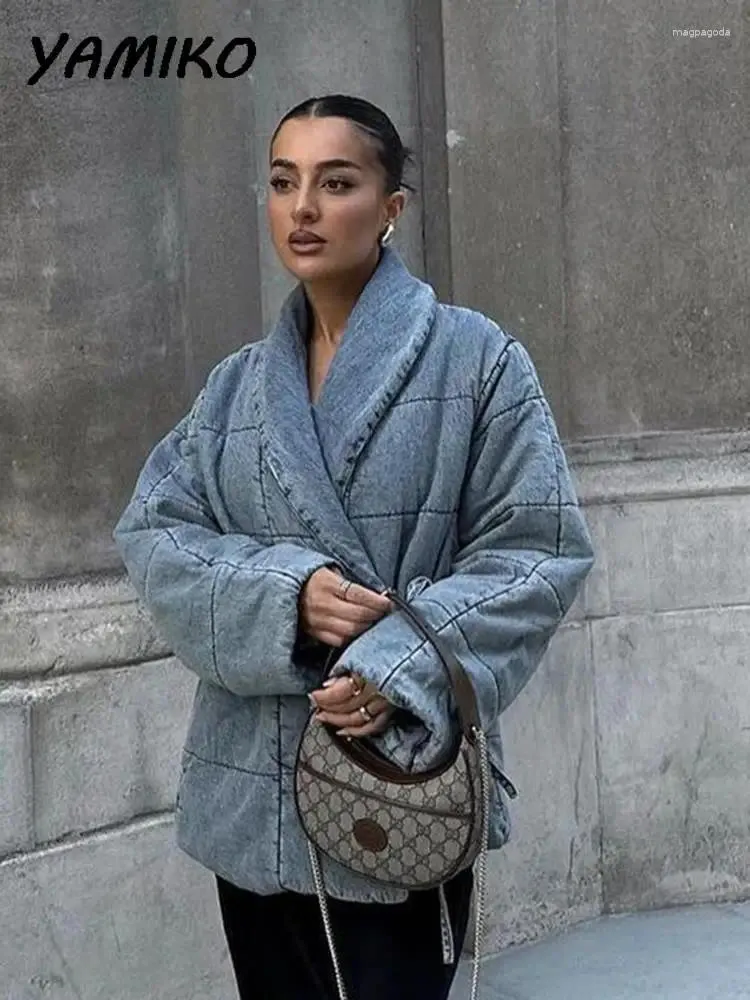 Trench da donna in denim addensato cappotto di cotone femmina girare giù collare maniche lunghe pizzie per imbottitura trapunte giacche da donna ladies caldo inverno autunno