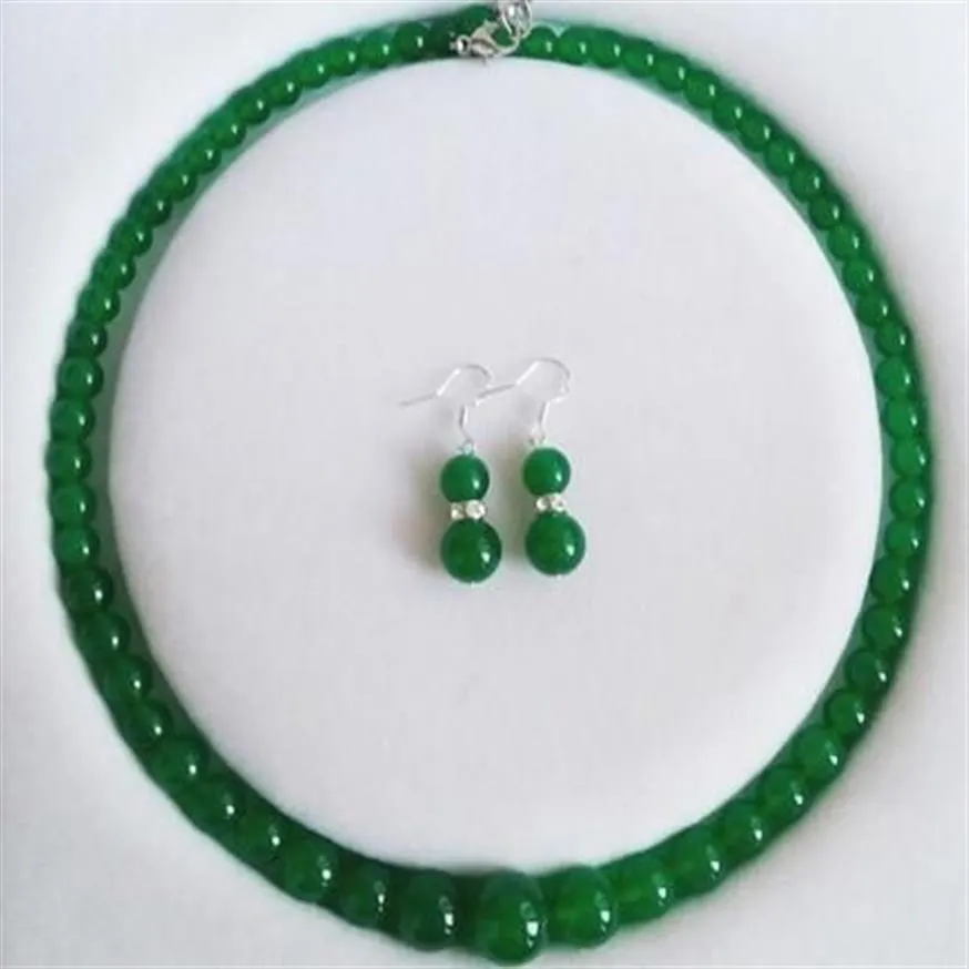 6-14mm jade verde Natural de pérolas colar pendientes conjunto de joyas 18242P