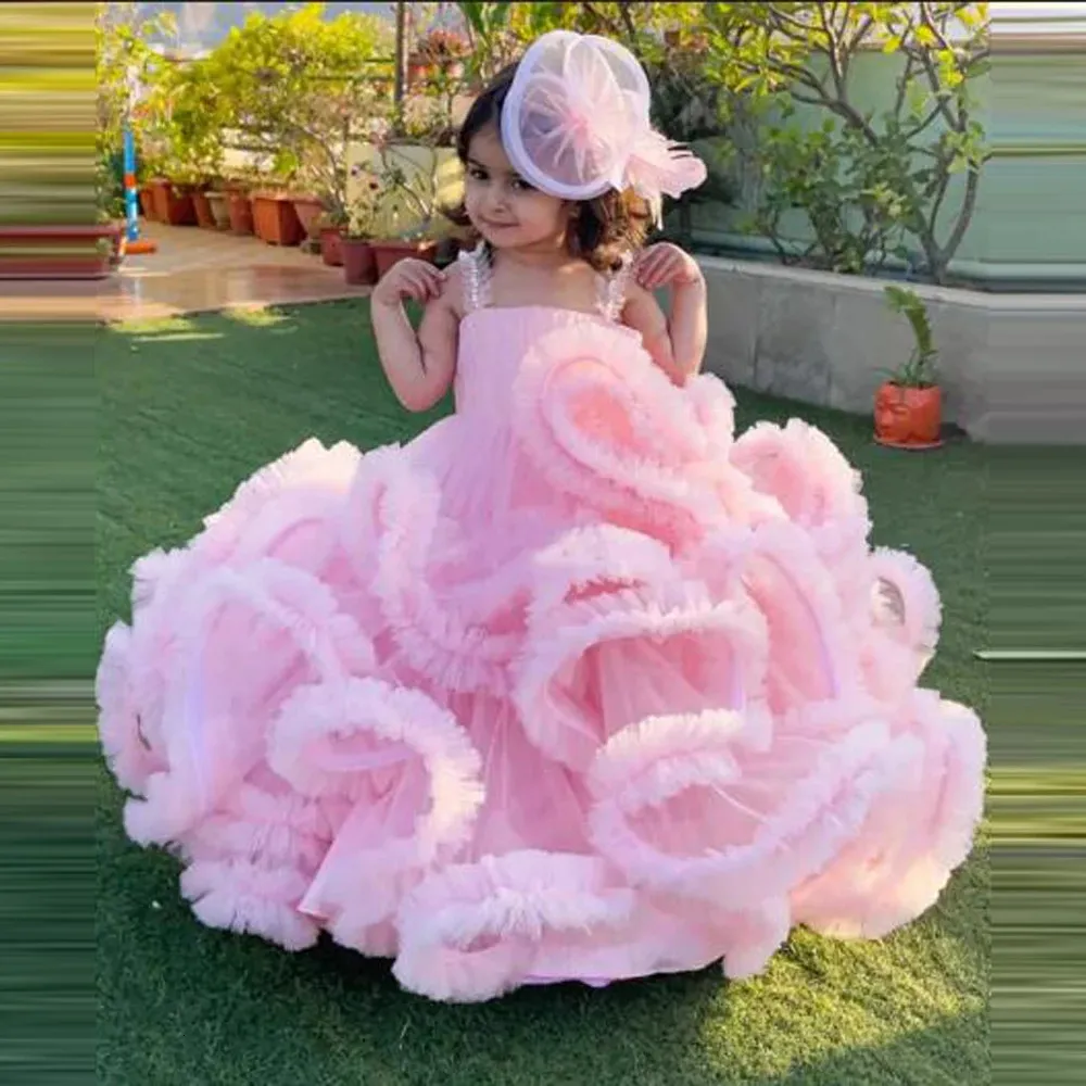 Robe de bal à volants, robes à fleurs pour filles, couches de Tulle moelleuses, robe d'anniversaire pour enfants, pour séances photo, 231220