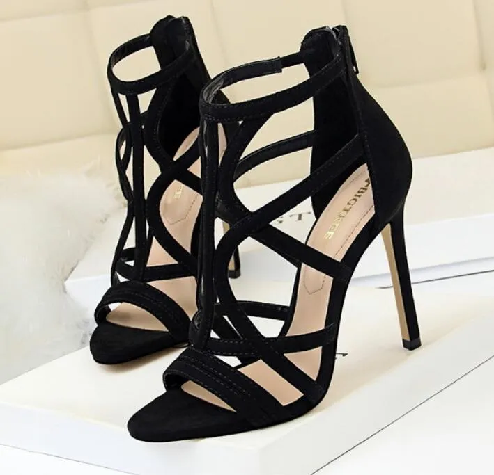 Sandals Roman Style Thin Heel Super High Suede Hollow Out Sexy Nightclub Sandals Summer