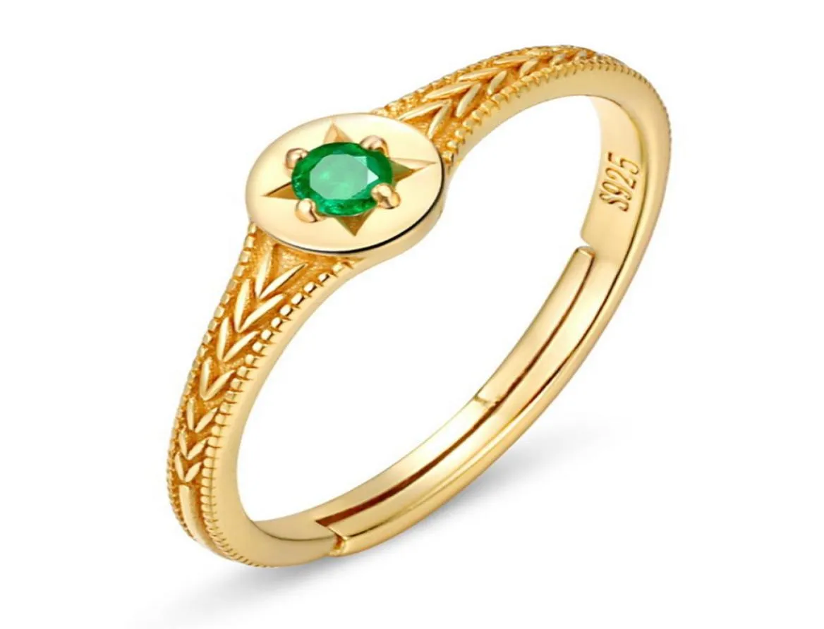 Yellow Gold Plated 925 Sterling Silver Natural Emerald David Star Ring Engagement Wedding Jewelry For Gift4551396