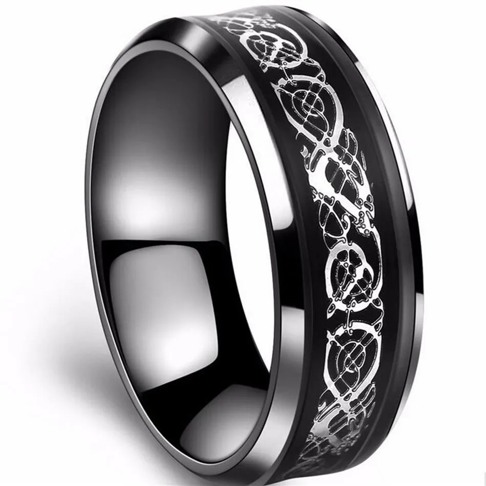 Bague noire en acier inoxydable 316L pour alliance, bague en Fiber de carbone bleue, anneaux Dragon des Nibelungen pour hommes263p