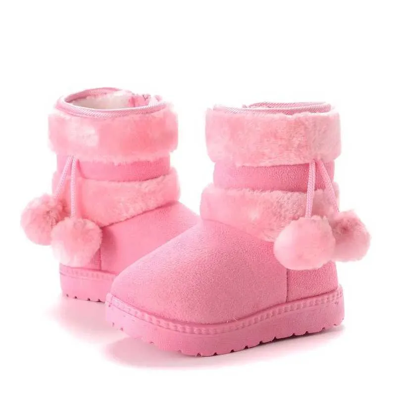 Children Fur Boots Winter Furry Shoes Girls with Cute Hairball Baby Kids High Top Snow Boots Anti-proof Warm Toddler Boots