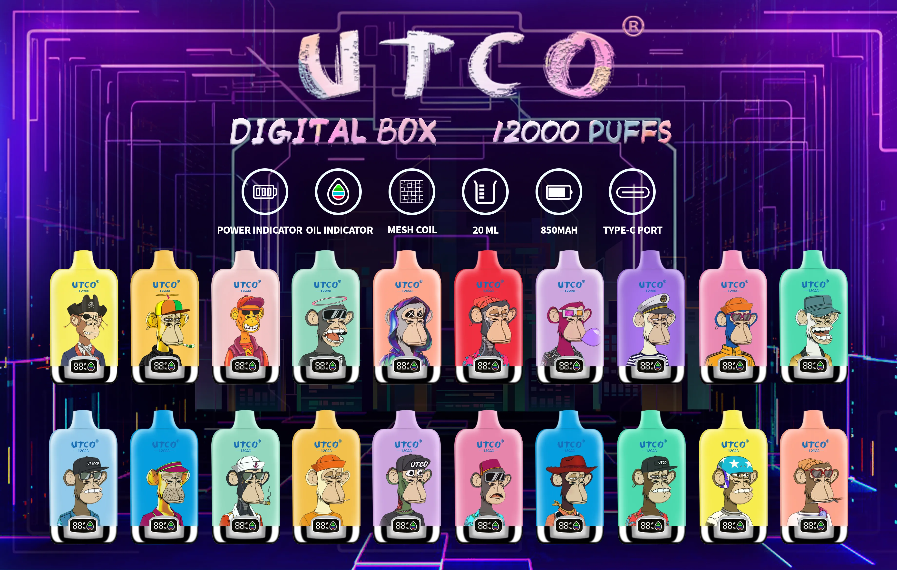 Original UTCO VAPE PULD 12K PULD 12000 engångscigaretter 850mAh Mesh Coil 20 ml Puff Tornado Pod Battery Raddbara Cigs Puff 9K 0% 2% 3% VAPE PEN 20 Smaker