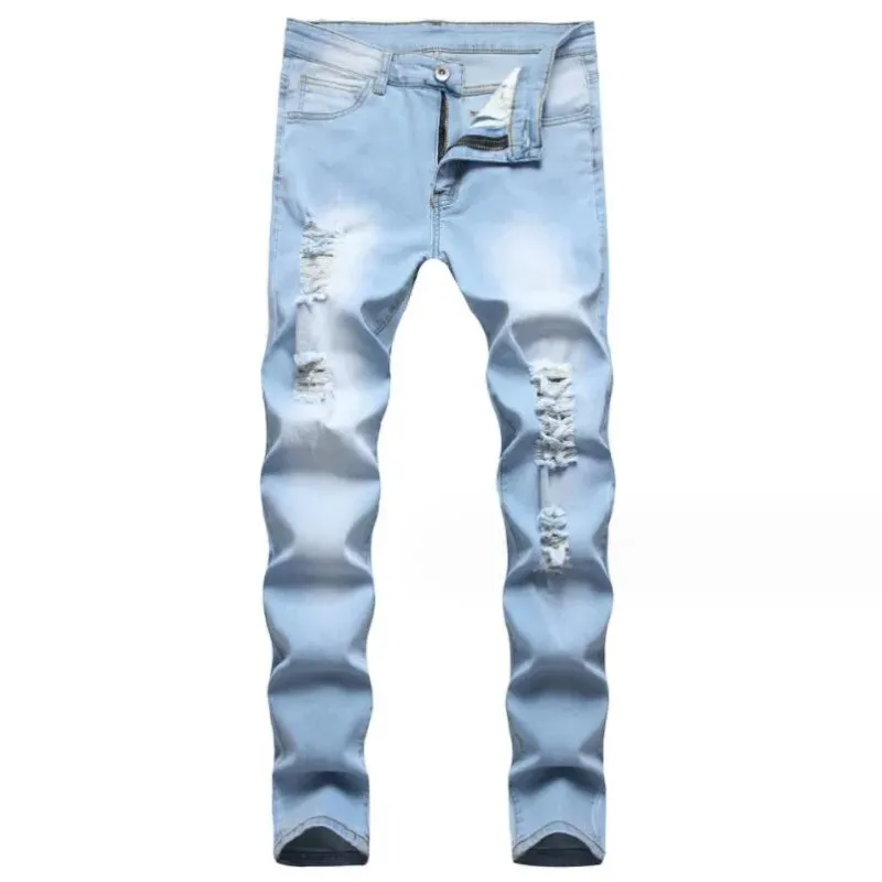 Nouveau jean homme Denim trou 2024 pantalon droit été mince ruiné pantalons décontractés grande taille 40 42