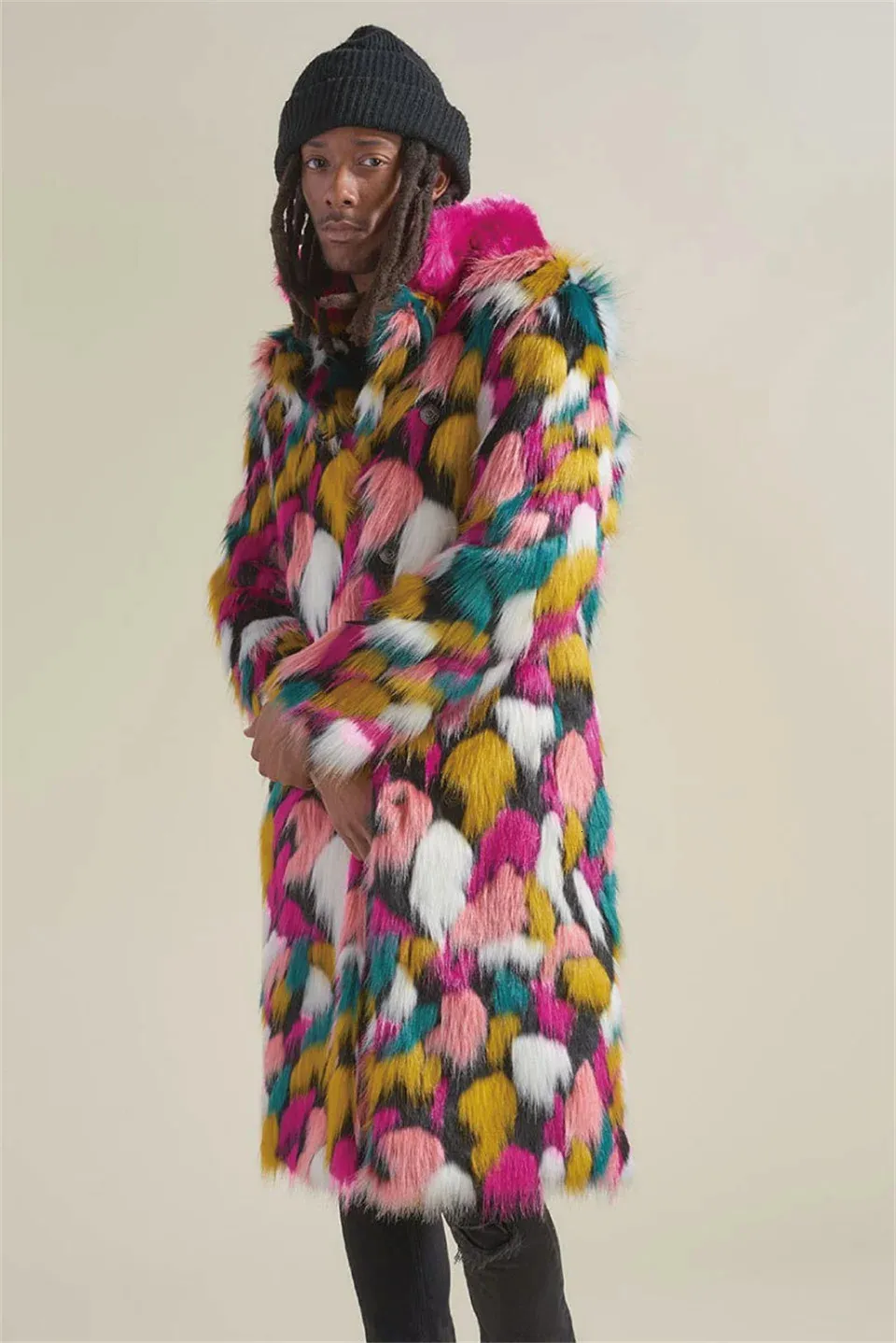 Manteau de fourrure pour hommes hiver camouflage artificiel veste de parc punk pour hommes longue en cuir véritable marque vêtements 231220
