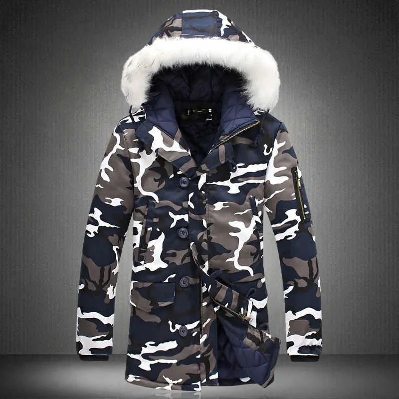 Мужские куртки зимнее пальто мужчины Parka Homme 5xl Camouflage Parka Mens Winter Jacket Мужские меховые воротнички мода средняя длинная дорожка T231221