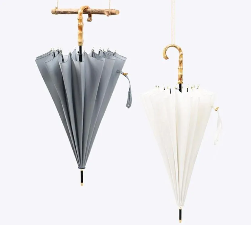 المظلات طويلة الأوتوماتيكية المظلة الكبيرة المظلة النساء الرجال باراسول الرجعية الخيزران منحني مقبض كبير القوي الزجاجية القوية 16K مقاومة للرياح 6103102