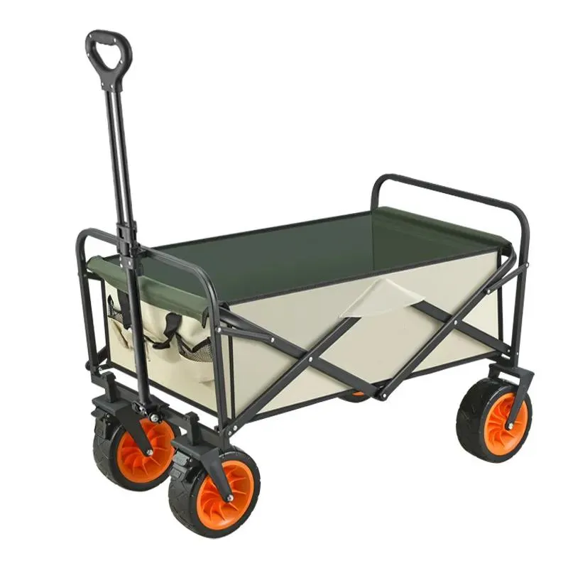 Supplies Collapsible Folding Wagon Heavy Duty Utility Beach Wagon Cart with Side Pocket, Large Capacity Foldable Grocery Wagon for Garden S