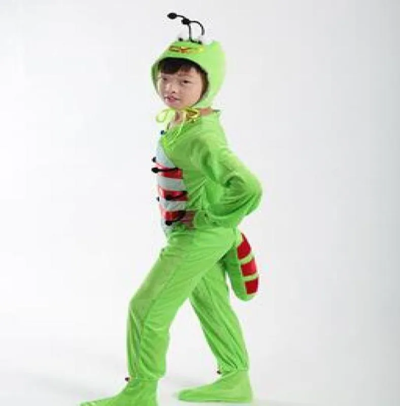 2017 New style children Cosplay Green insect Animal perform Sequins clothing girls and boy Dance Conjoined clothes long style4367298