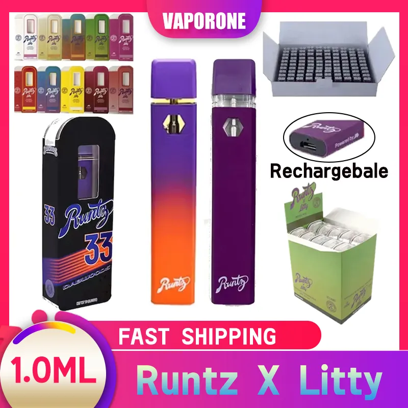 Runtz x Cigarros de caneta vape de vape descartável e cigarros recarregáveis ​​e 1,0 ml vazio 12 sabores cartuchos de cartuchos de vapes de dispositivo de 280mAh Atomizadores de petróleo Dab com embalagem de caixa