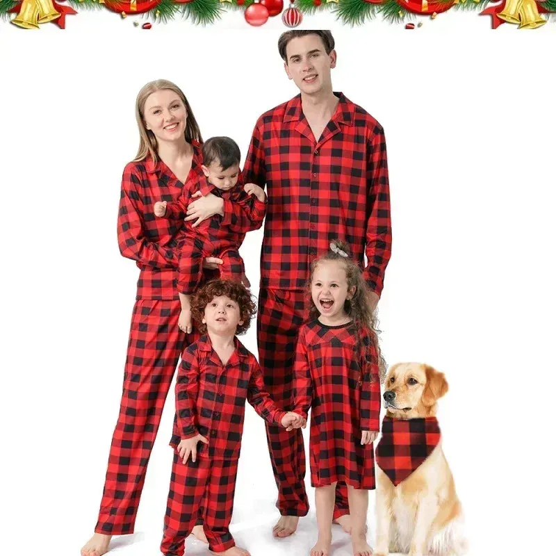 Plaid Father Mother Kids Baby Pyjamas Set Daddy Mommy and Me Xmas PJ's Clothes Christmas Pyjamas Family Matching Outfits 231220