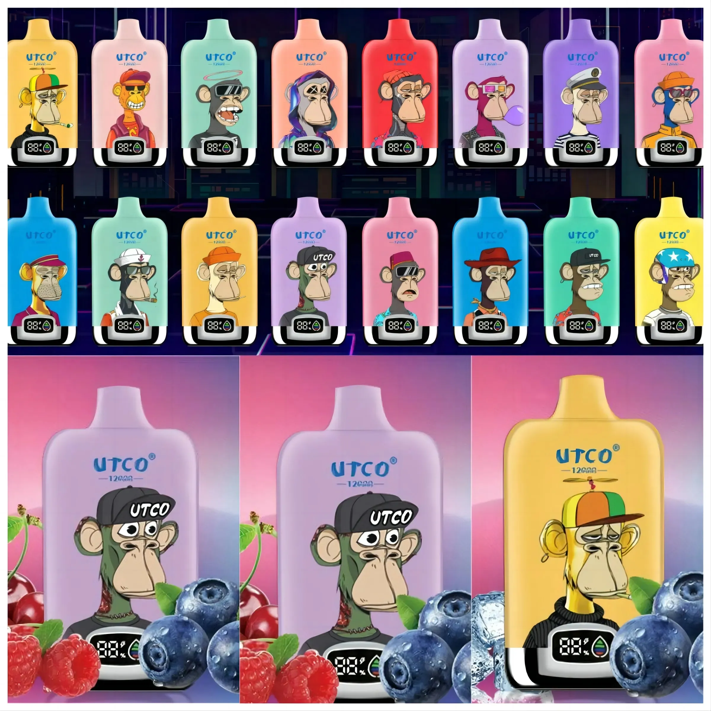 Original UTCO Vape 12000 Puffs Puff 12K Disposable E Cigarettes 850mah Mesh Coil 20ml Pod Screen