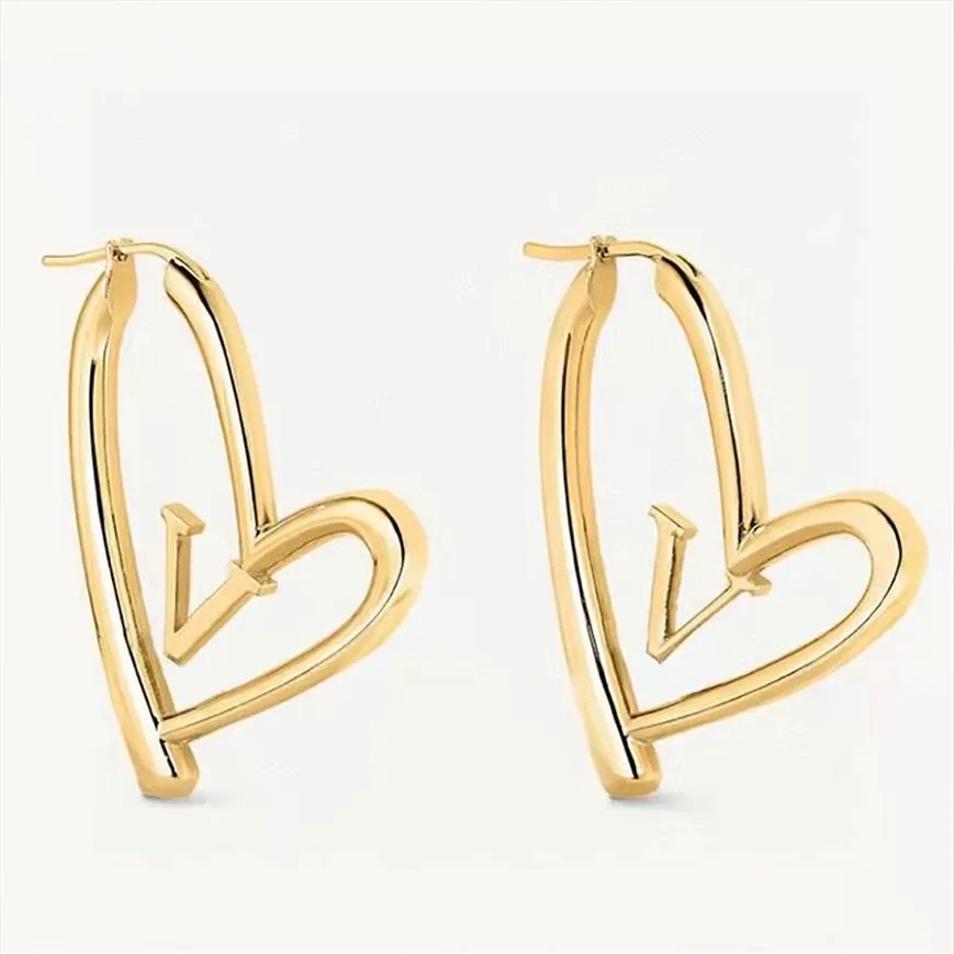 V Brief 18K Gouden Hart Hoepel Oorbellen Klassieke Titanium Staal Designer Sieraden Mode Vrouw Stud Earrings316L