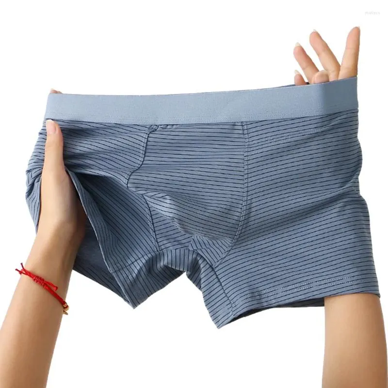 Mutande da uomo sexy elastico a vita bassa U marsupio rigonfiamento intimo traspirante slip boxer pantaloncini a righe boxer da uomo solido