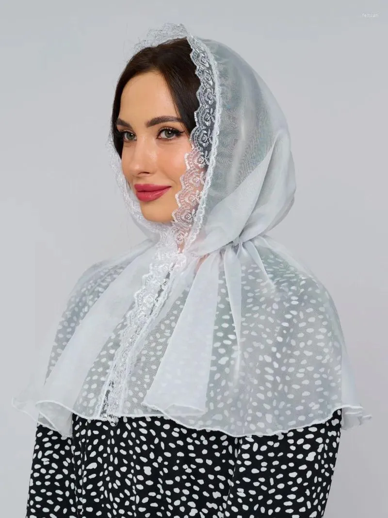 Halsdukar mode muslimska kvinnor turban solid spets arabiska sjal tunn halsduk islamisk gasväv lätt och andas hijab